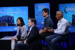 Sherry Lin, Paul Blinzer, Praveen Midha, Skip Levens discussed storage solutions during Supermicro Open Storage Summit.